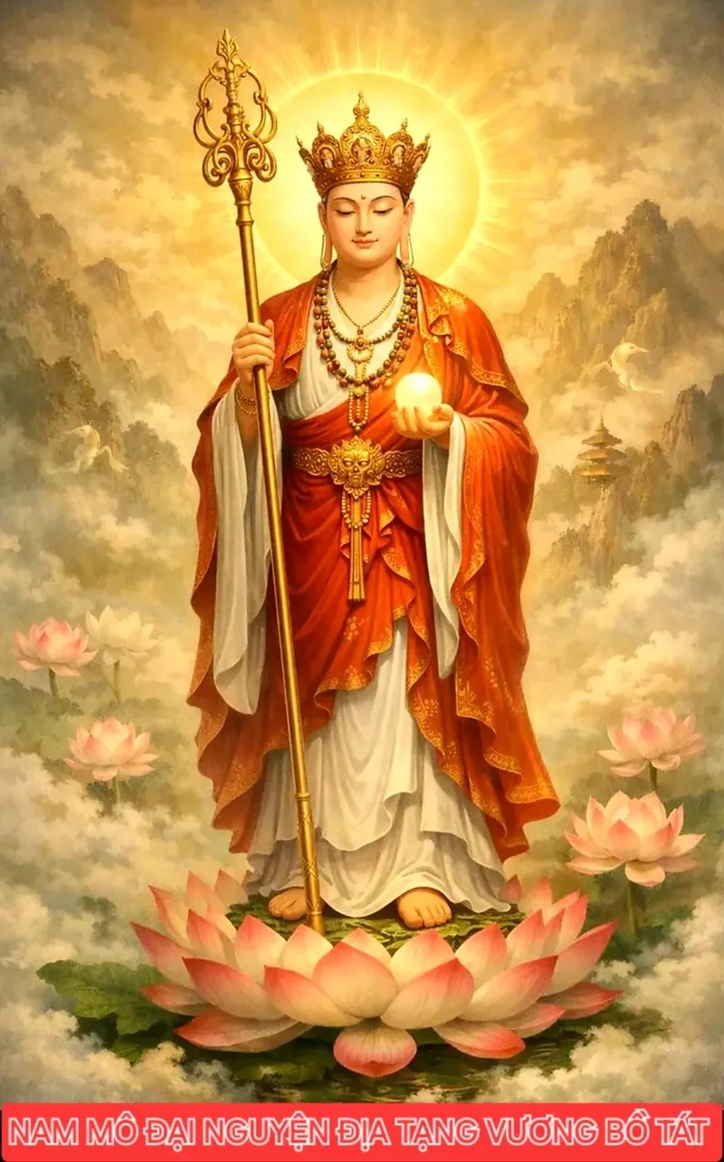 Tượng Ngài Địa Tạng Bồ Tát đứng oai vệ